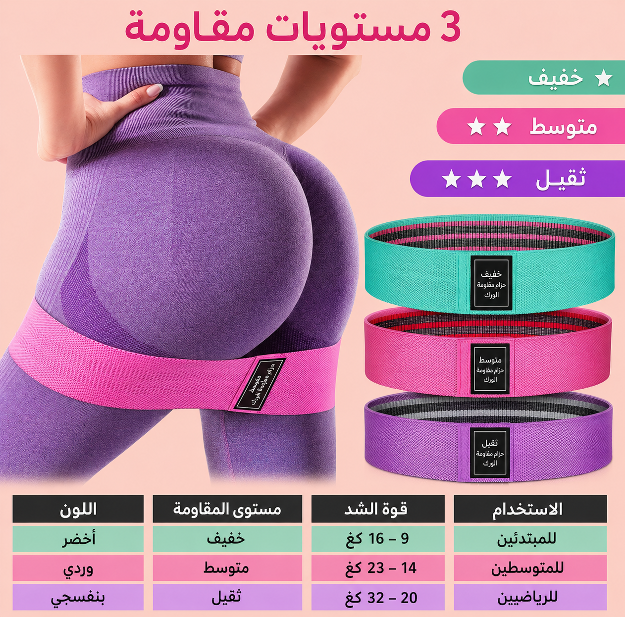 طقم أحزمة المقاومة  لتمارين الجسم الكامل – 3 قطع