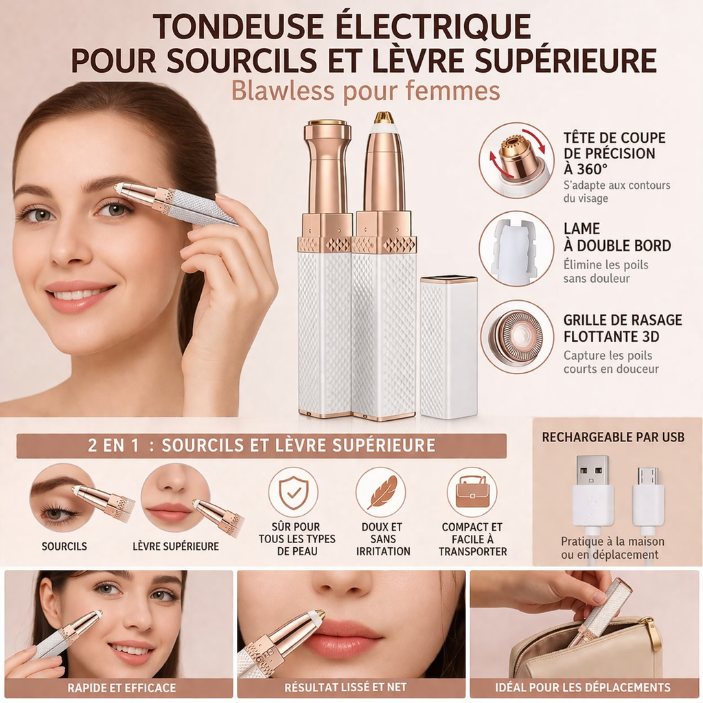 Tondeuse Électrique 2 en 1 Sourcils et Lèvre Supérieure Sans Douleur
